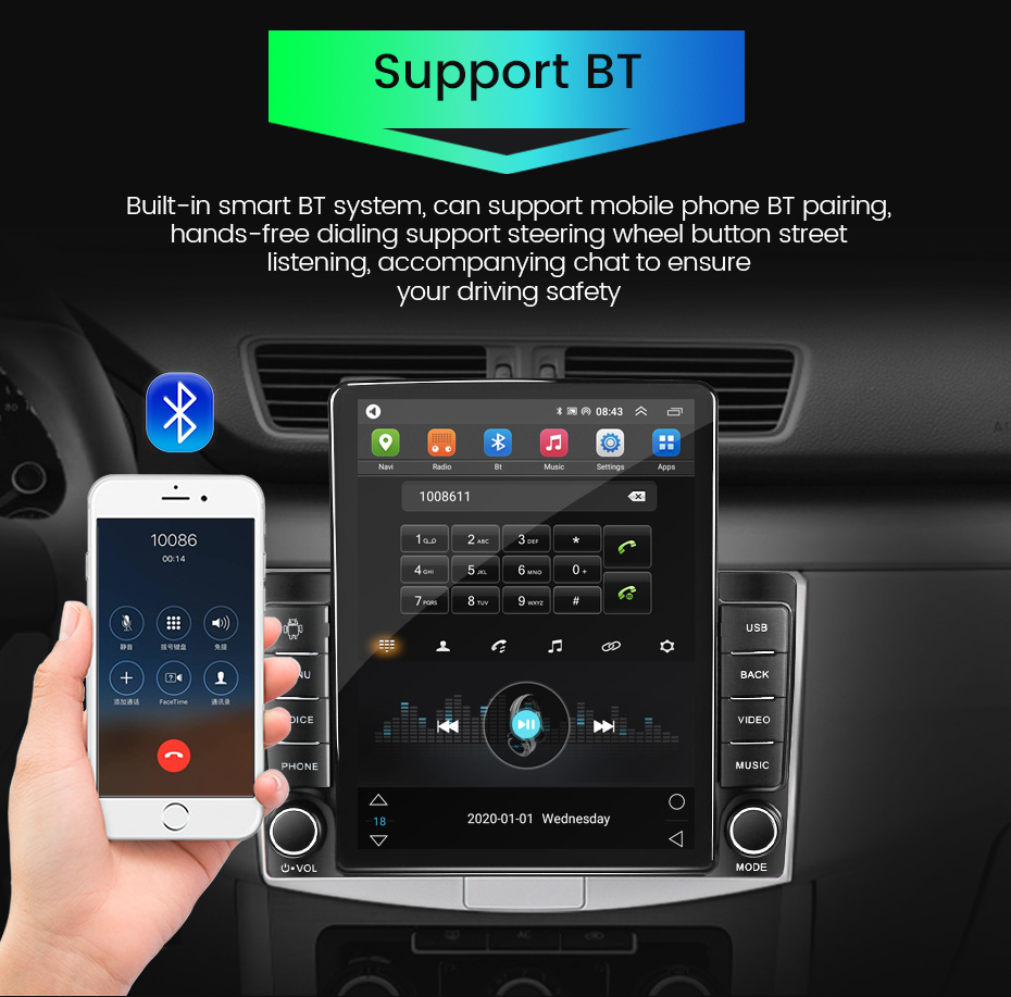Uniersal Car Model 9.7 inch 2 din Double Din Android 12 Car DVD Player with GPS and Bluetooth