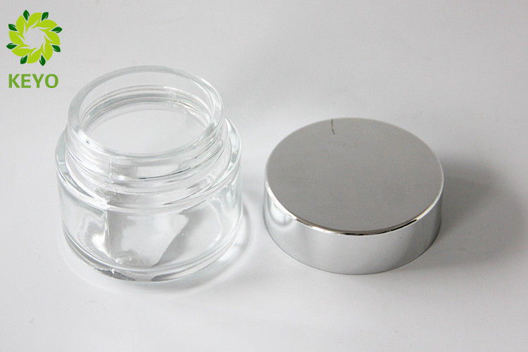 Thick Wall Clear Glass Face Cream Jars 100g Round Shape With Silver Color Cap