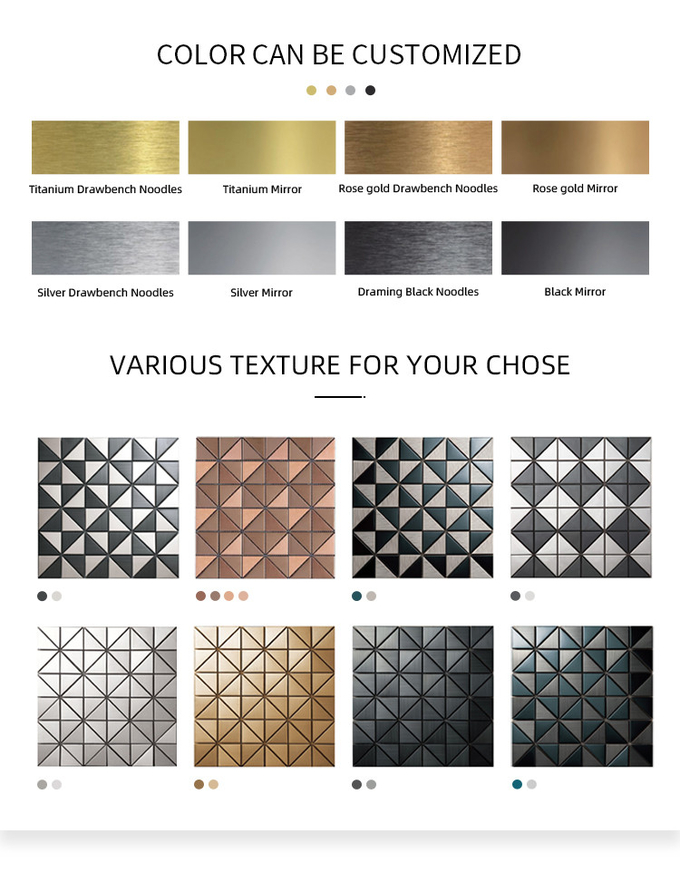 Wall Panel Decor Hairline Finish PVD Gold Stainless Steel Mosaic Tile