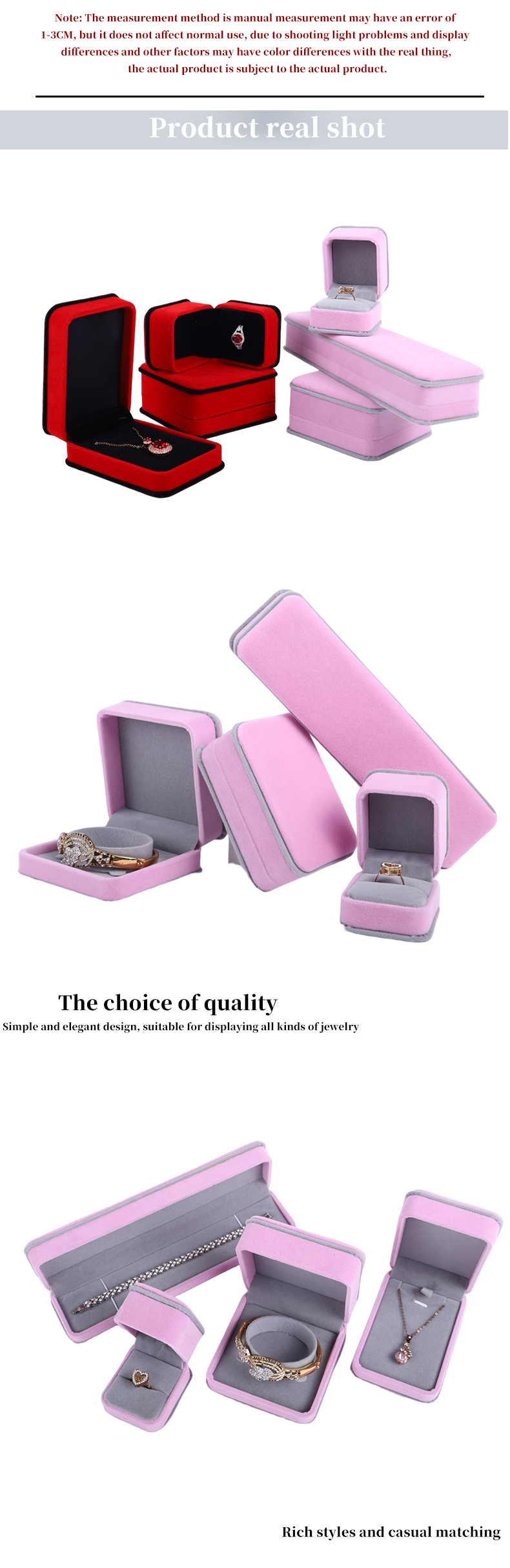 Custom Pink Velvet Jewelry Packaging Box for Bracelet Necklace Double Layer Ring