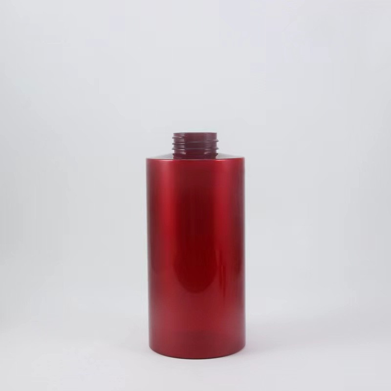 Customizable Plastic Shampoo Pump Bottle 300ml 750ml PET Red Round Flat Shoulder Wash