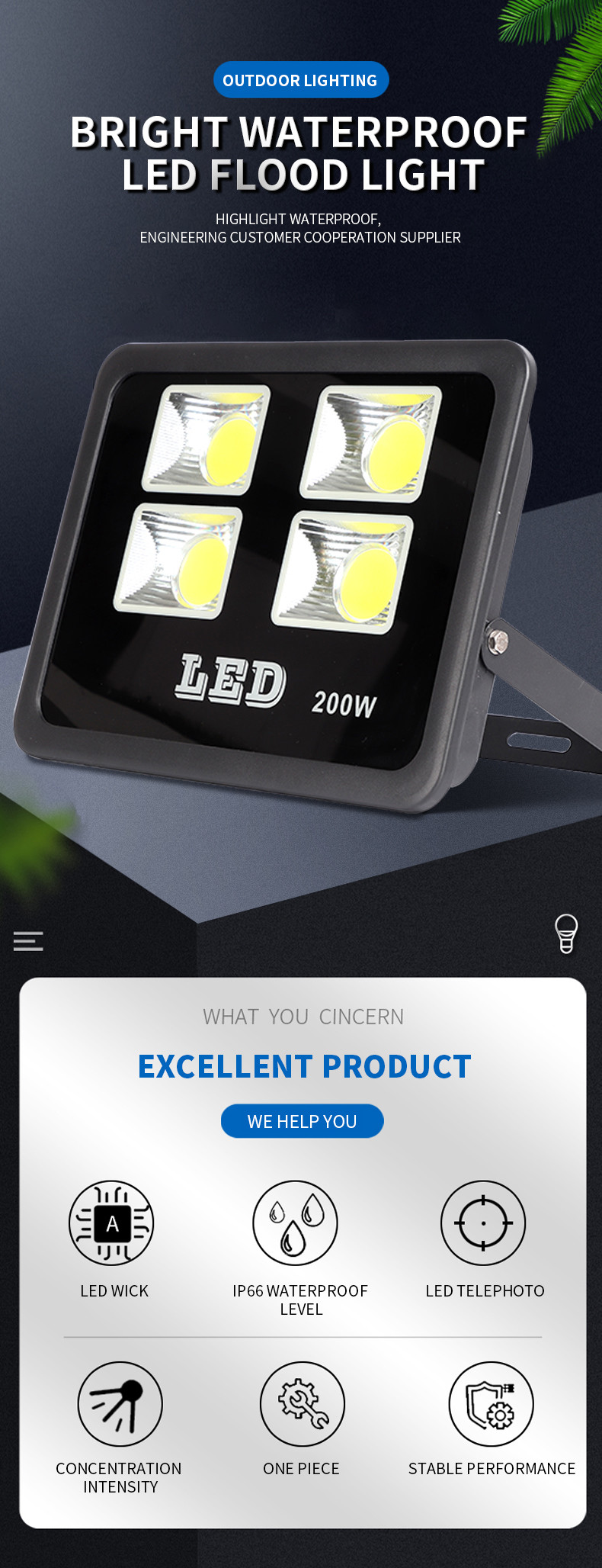 Ultra Bright Yard AC Led Flood Light 200W 2200k Ip66