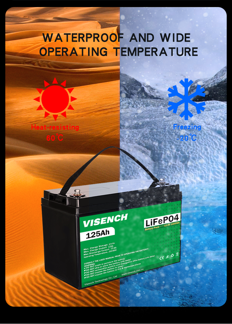 Visench Energy Storage Battery Customization 12V 125Ah Rv Lithium Iron Phosphate Battery 12V Lifepo4 Battery