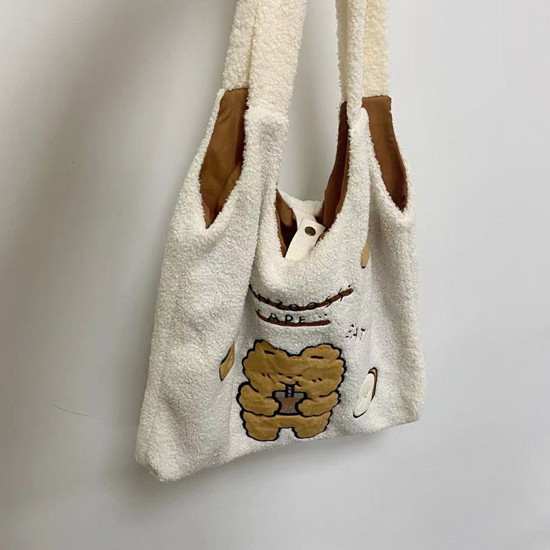 Fashion Simple Plush Bear Cute Canvas Shoulder Bag 42cm Large Capacity