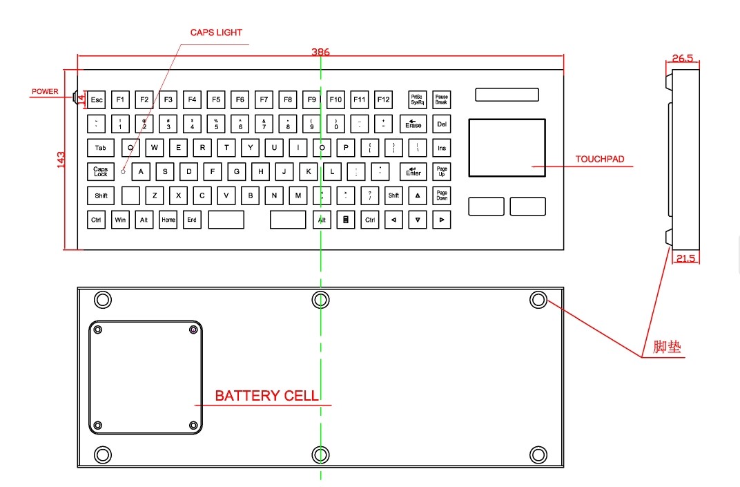 2.4G Industrial Wireless Keyboard Stainless Steel SUS304 Violence Resist Explosionproof