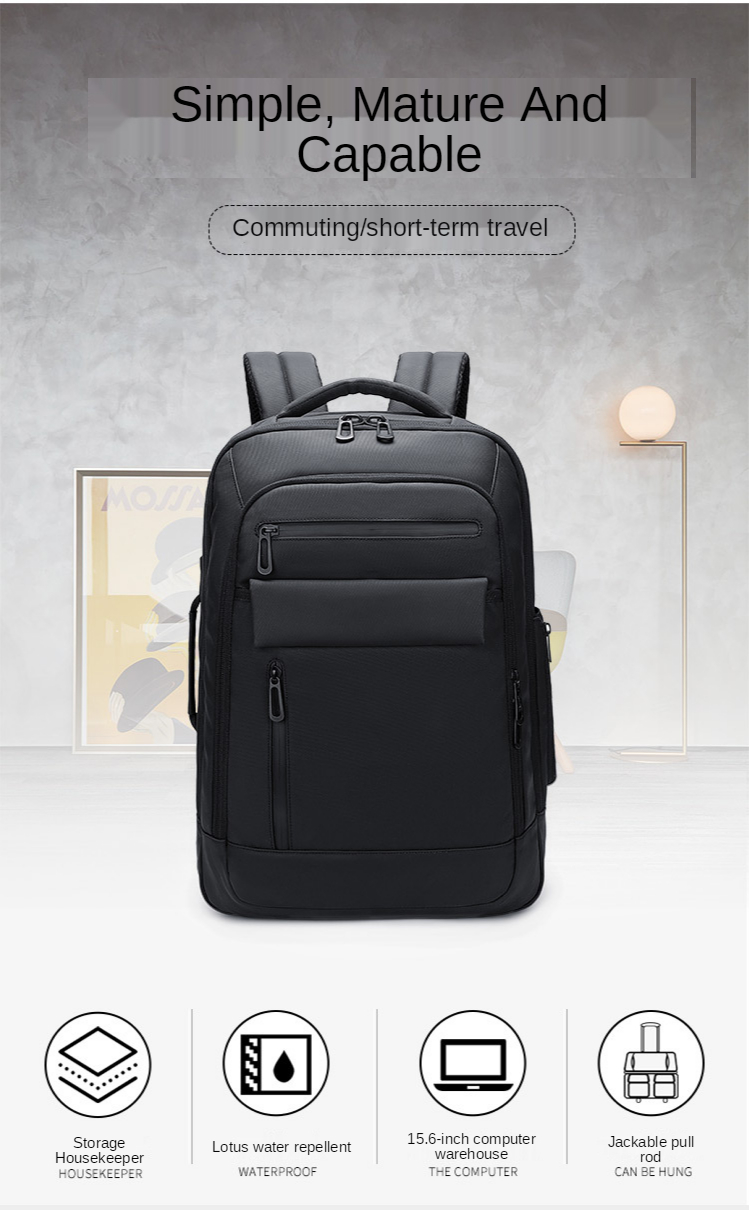 Anti Theft Waterproof 36 Litre Business Travel Backpack Polyester Lining