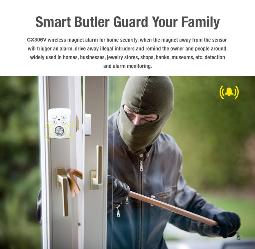 120dB Door Window Magnet Vibration Mini Alarm with Programmable Security Code CX306V
