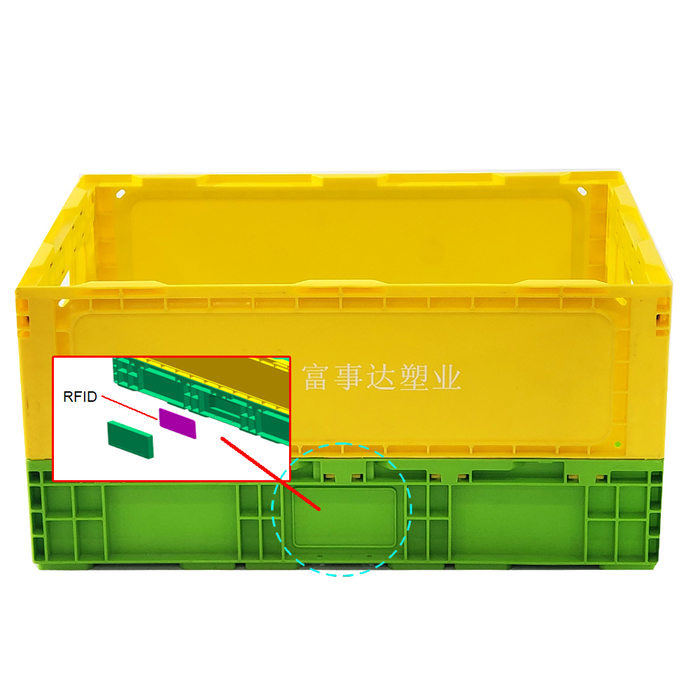 Yellow Rectangular Plastic Square Crate Folding Plastic Storage Bins External 508x338x245mm