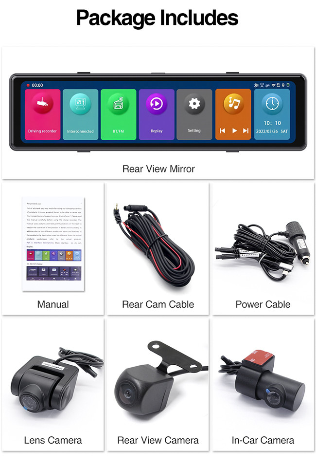 4k Car Dash Cam Front And Rear 2560*1440P Rear View Mirror Cam 3 Cameras
