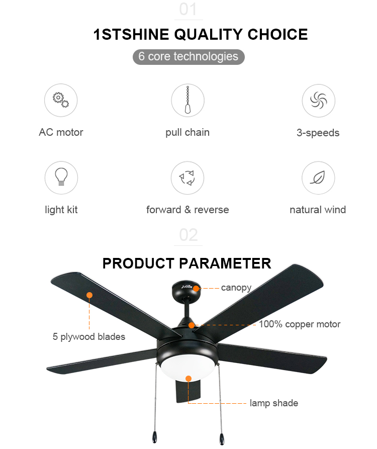 2022 52 Inch Black Appliances Asian Ceiling Fan with Light and Remote from 1stshine