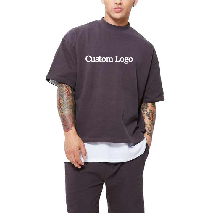 Mens 100% Cotton Boxy Fit Blank T-shirt Custom Tee Logo Streetwear Oversized Clothes S-5XL