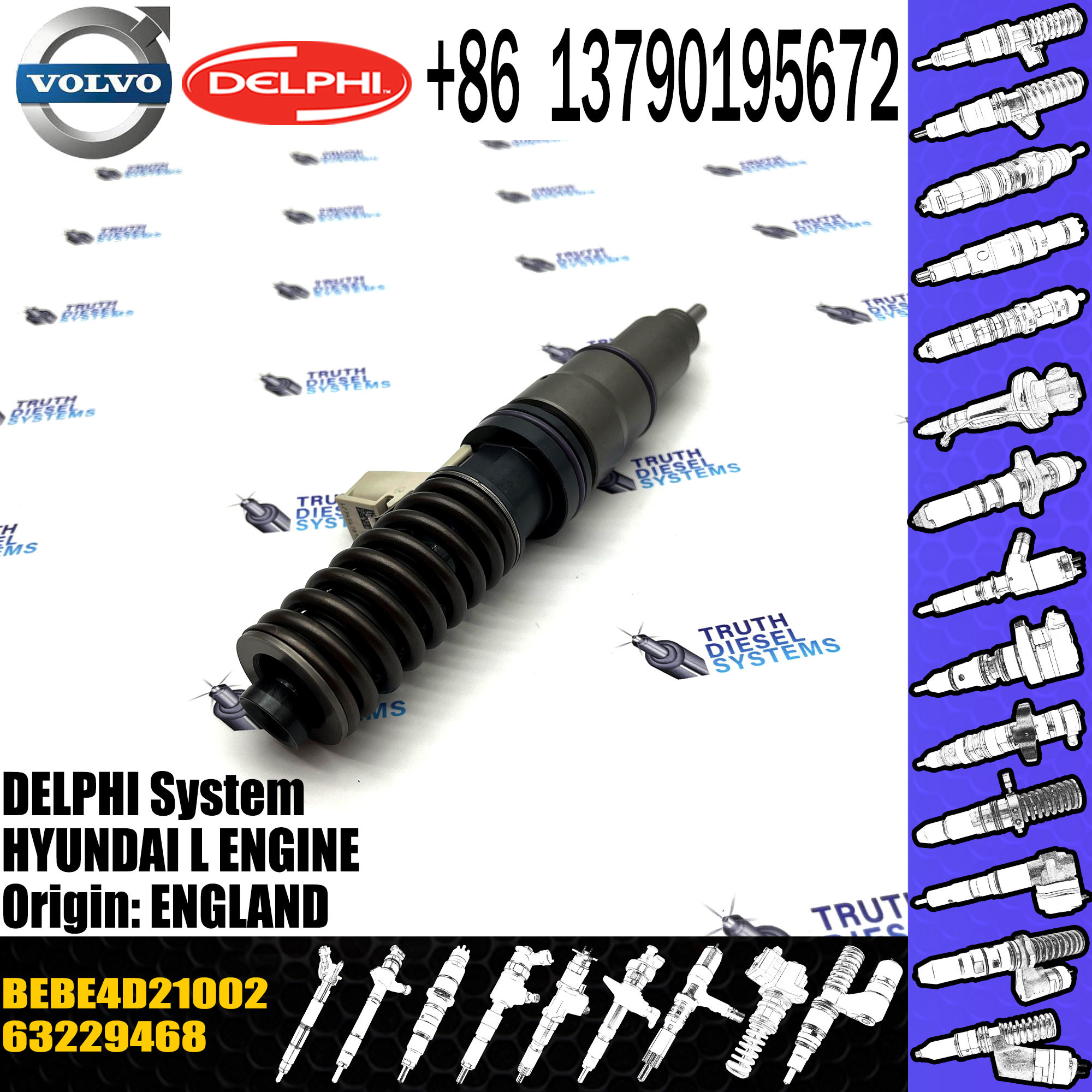 Diesel Fuel Injector 63229468 33800-84840 BEBE4D21002 E3.18 for HYUN-DAI L ENGINE