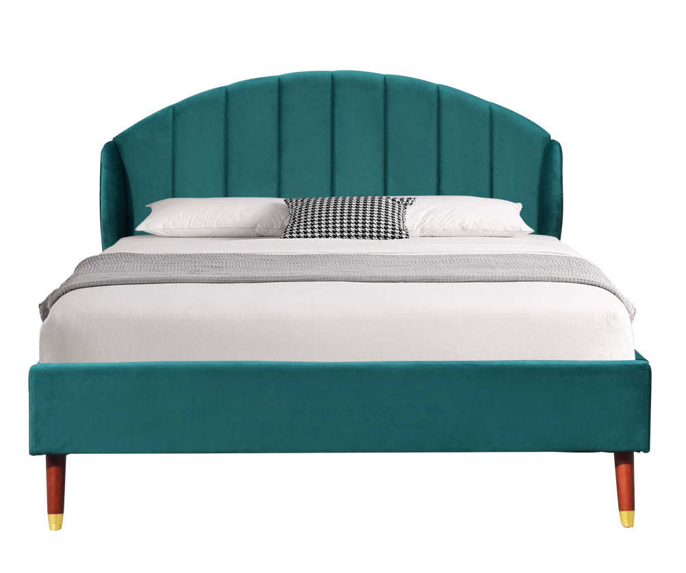 Design Modern Oem Upholstered Wood Bed Frame Double Size Velvet Plywood