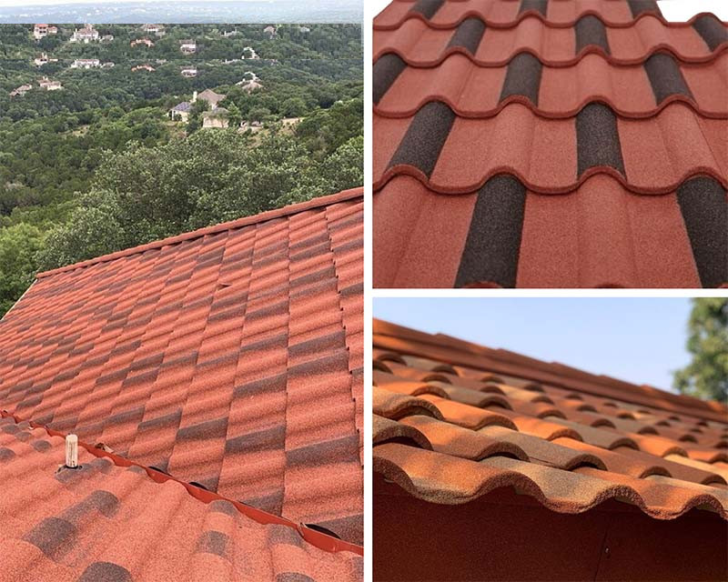 Groove /Golan Tile Frosts Green Color Stone Coated Tile 0.45 AZ70 Stone Coated Metal Tile 50 years Warranty Wave Tiles
