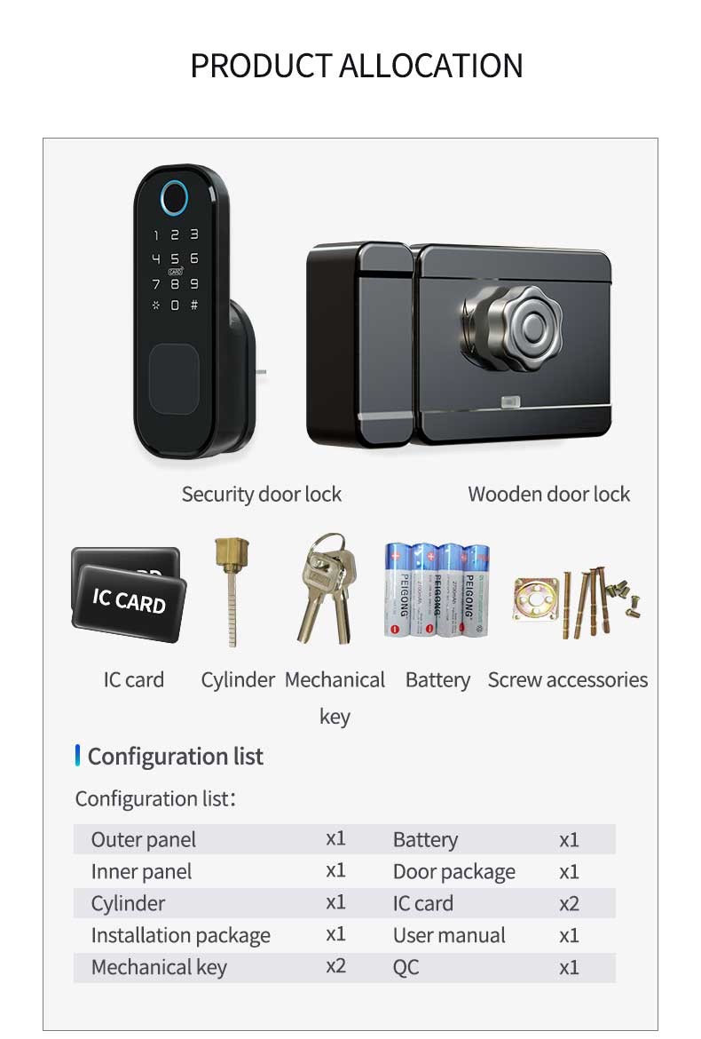 Waterproof Smart Electric Rim Lock with Tuya Smart Life APP WIFI Outdoor Gate Door Fingerprint Lock