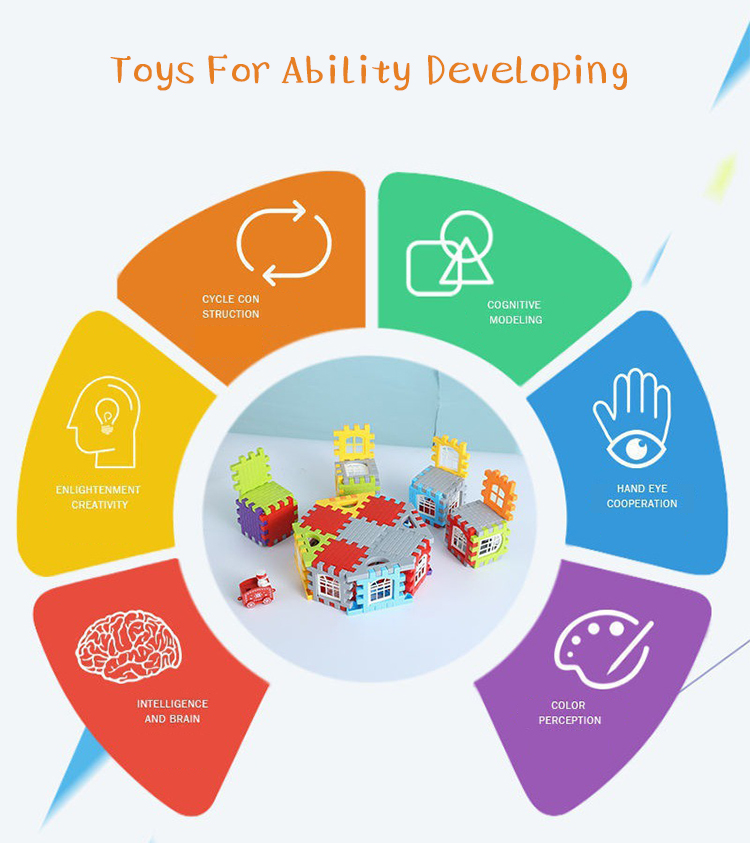 PP Plastic Assemble Bricks Creative DIY Toy for Early Education Cognition Developing Children's House Building Blocks
