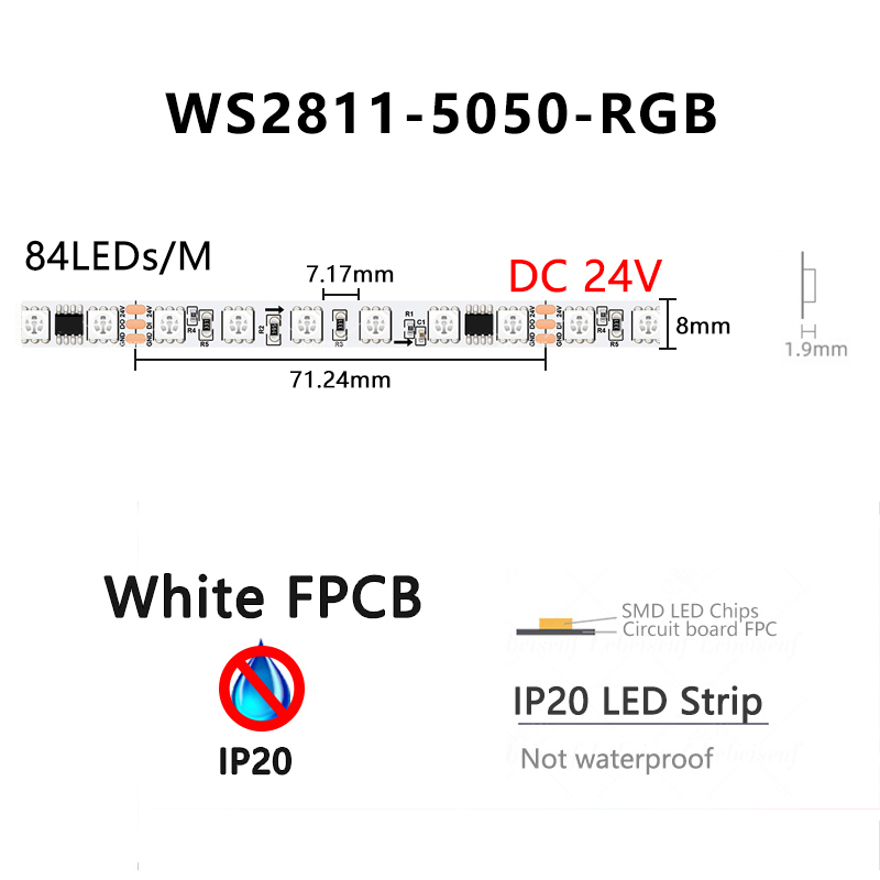 8mm Narrow LED Pixel Strip Light , RGB 5050 3535 Magic Dream Color LED Strip