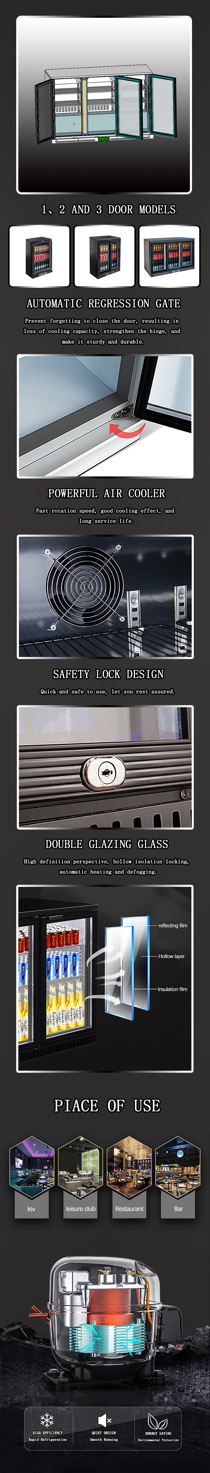 Ventilated Cooling Backbar Cooler Digital Thermostat Commercial Sliding Door Fridge