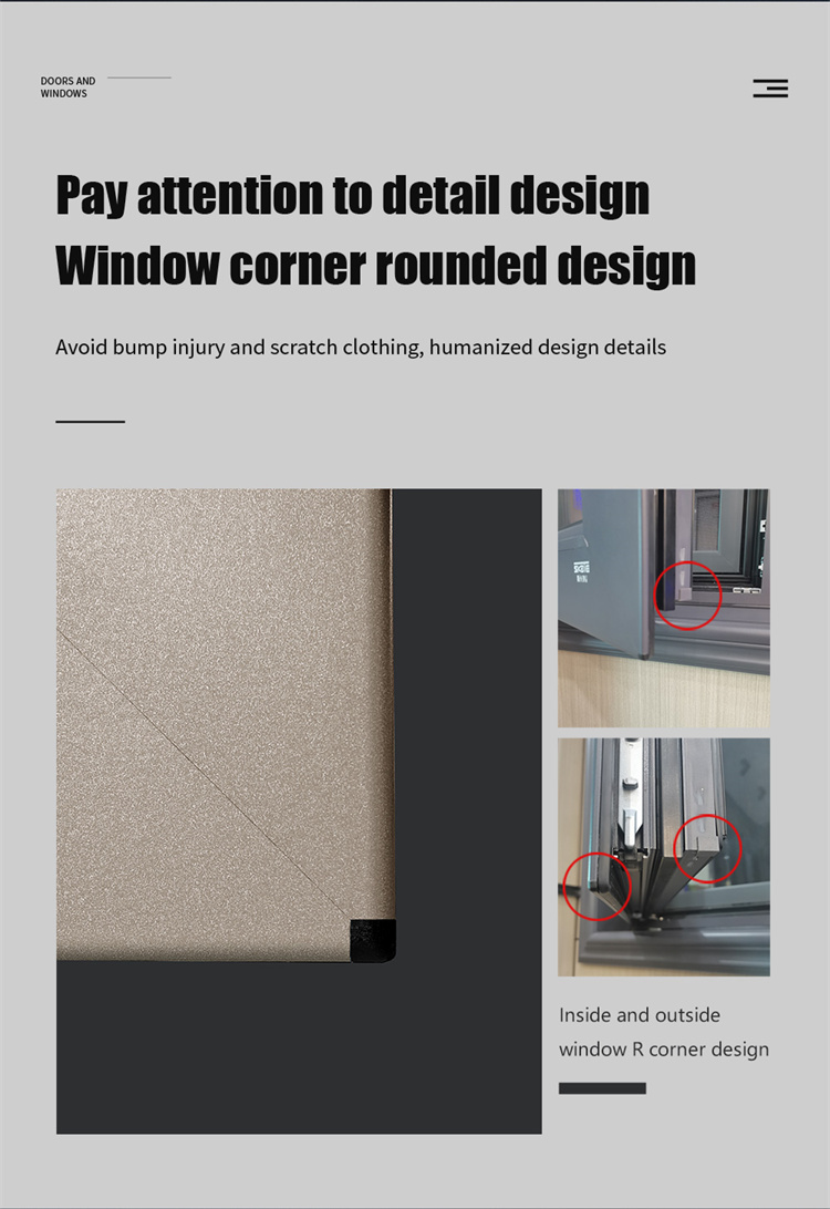 House Soundproof Aluminium Glass Casement Windows with Level 9 Wind Pressure Resistance