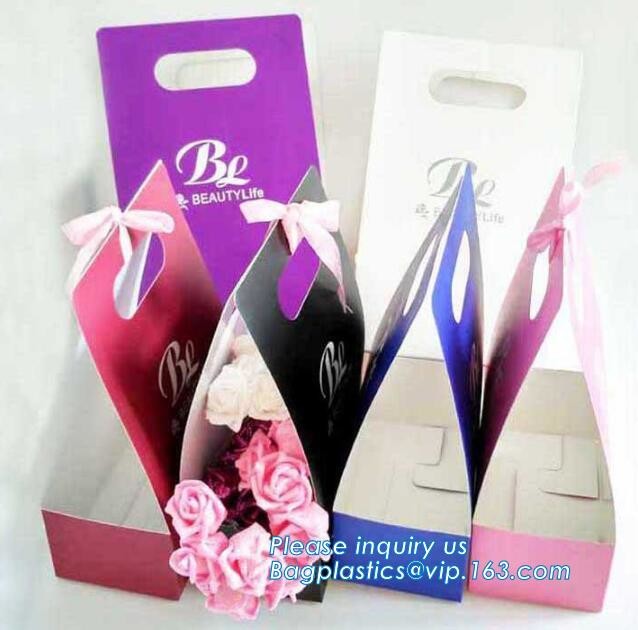 flower carrier bag for gift, paper bag for carry flower,Waterproof white Kraft paper flower bag for packing with ribbon