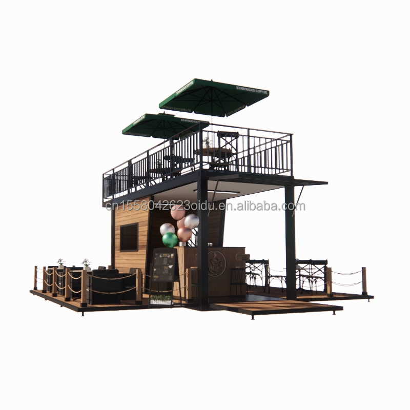 Double-Story Prefab Container House for Mall Boba Style 50/75/100mm Wave Sandwich Panel Wall and Modern Design Terrace