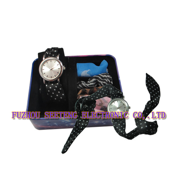 Fashion style popular design leather band with scarf watch for ladies