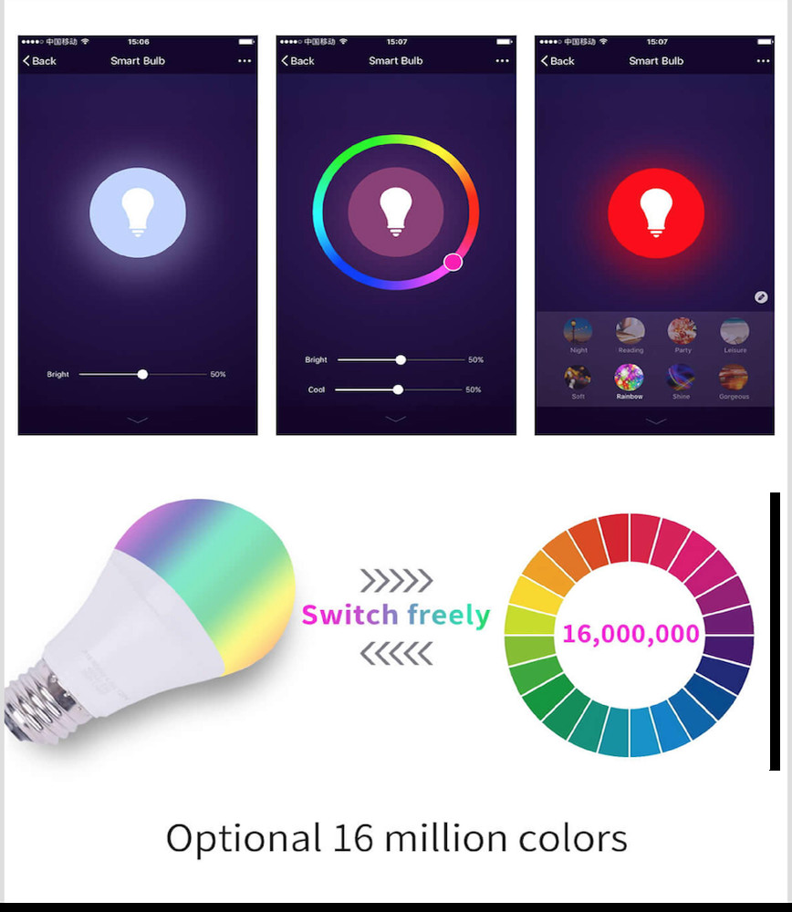 Home Stepless Dimmable Voice Wifi Smart Light Bulb 80ra
