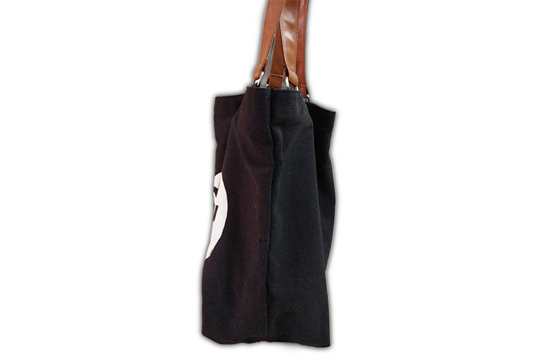 Black Skeleton Printing Reusable Canvas Grocery Bags With PU Leather Handle