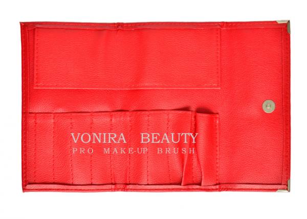 Quality Red Snap Closure 9 Slots Leather Makeup Brush Roll Beauty Cosmetics Tool Bag for sale