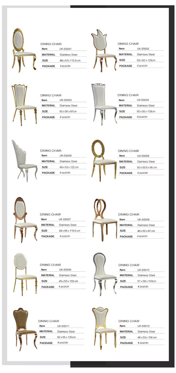 Stainless Steel Gold Round Back Wedding Dining Chairs With White Leather Cushion