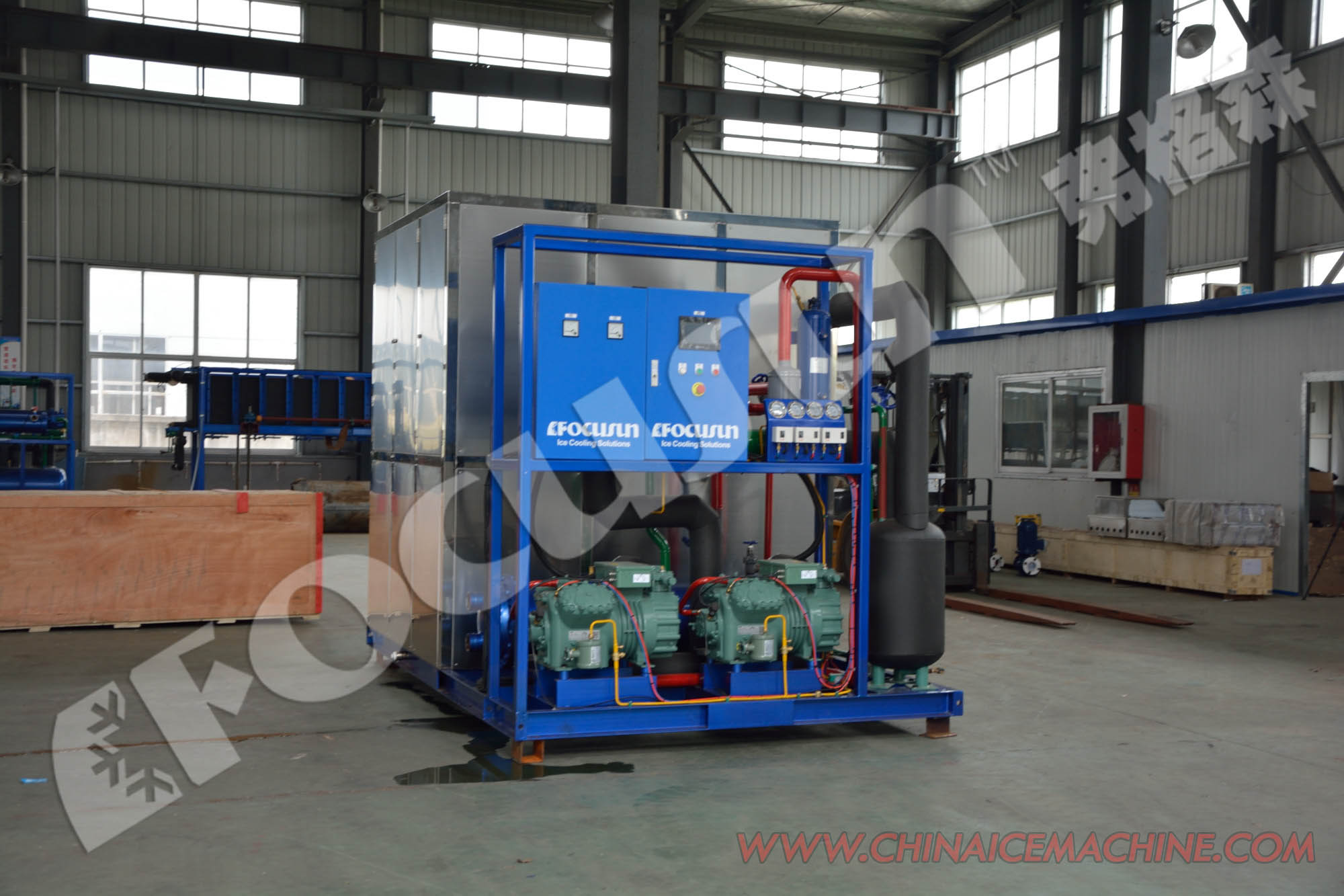 FOCUSUN Domestic 20t Plate Ice Machine 43000*2300*2500mm 72KW Installation Power