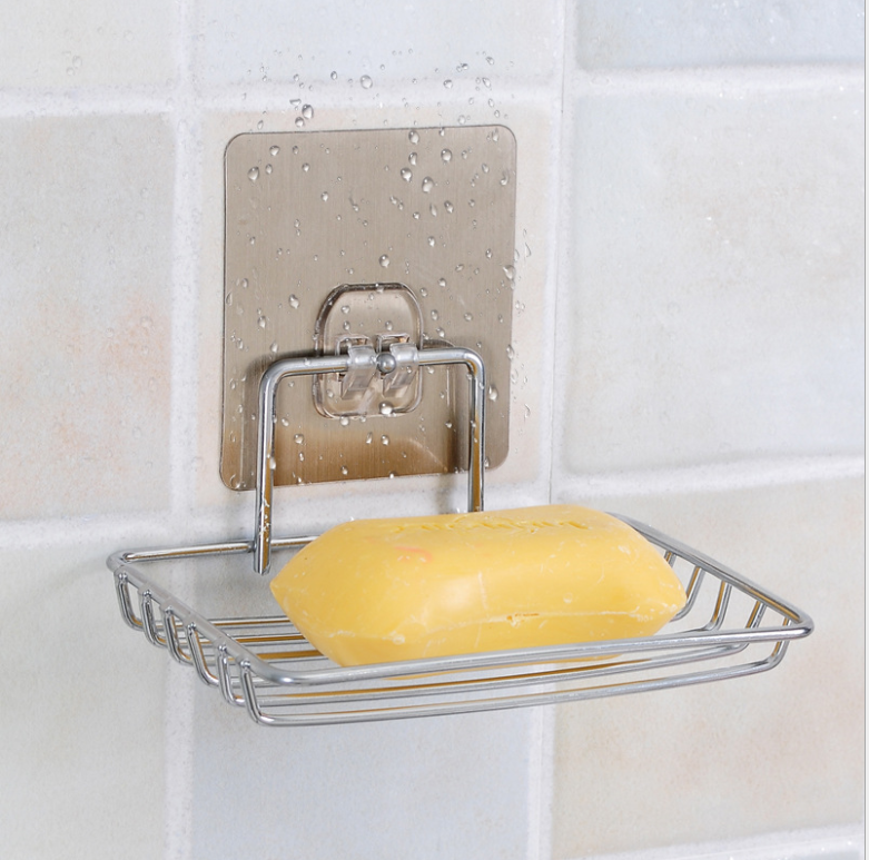 Stainless Steel Bathroom Soap Holder With Hooks Suction Cup Soap Dish