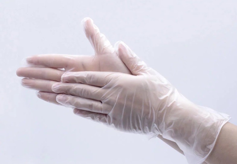Non Sterile Disposable Vinyl Gloves Blue / Clear Color 4.0 - 5.5g Weight