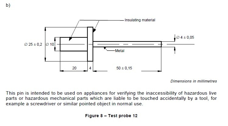 Long Pin Test Finger Probe 12 IEC61032 Standard