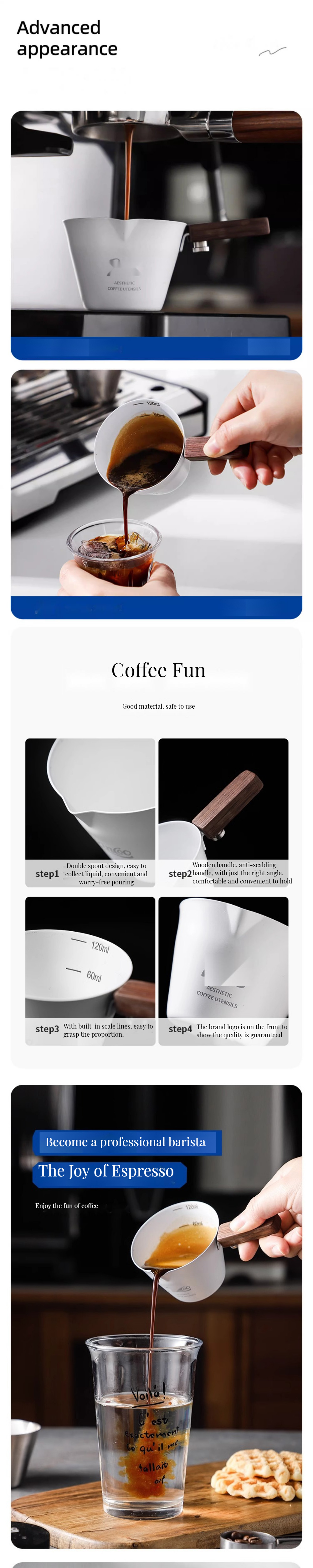 Classic Design 120ml Stainless Steel Espresso Measuring Cup for Coffee Tea Tools
