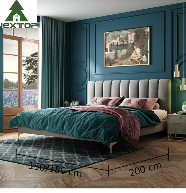 Custom Size Wooden Double Bed Queen Platform King Size Fabric Bed Hotel Bedroom Furniture