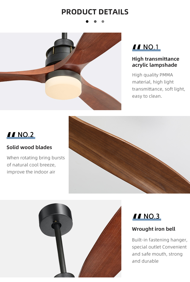 Fashion Adjustable 65W 60 Inch 3 Blade Ceiling Fan Light 1500lm
