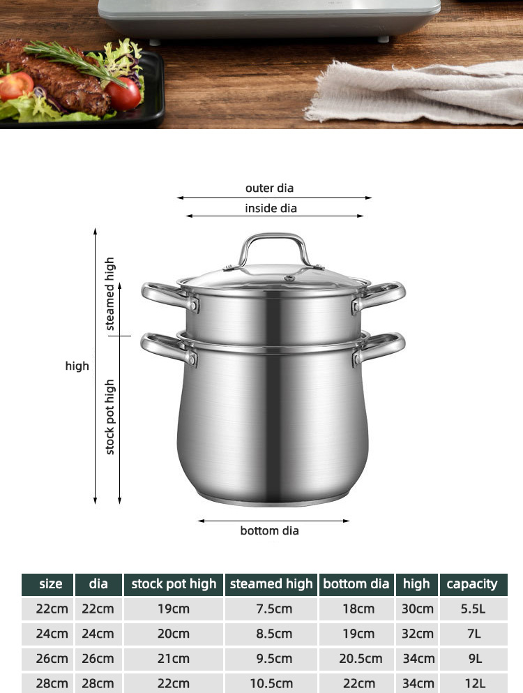 Hot Selling Kitchen Cooking Food Steamer Pot Cookware Cooking Stainless Steel Steamer Pot With Glass Lid