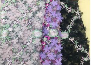 China 3D Flower Embroidered Stretch Mesh Fabric , Coloured Tulle Lace Fabric on sale
