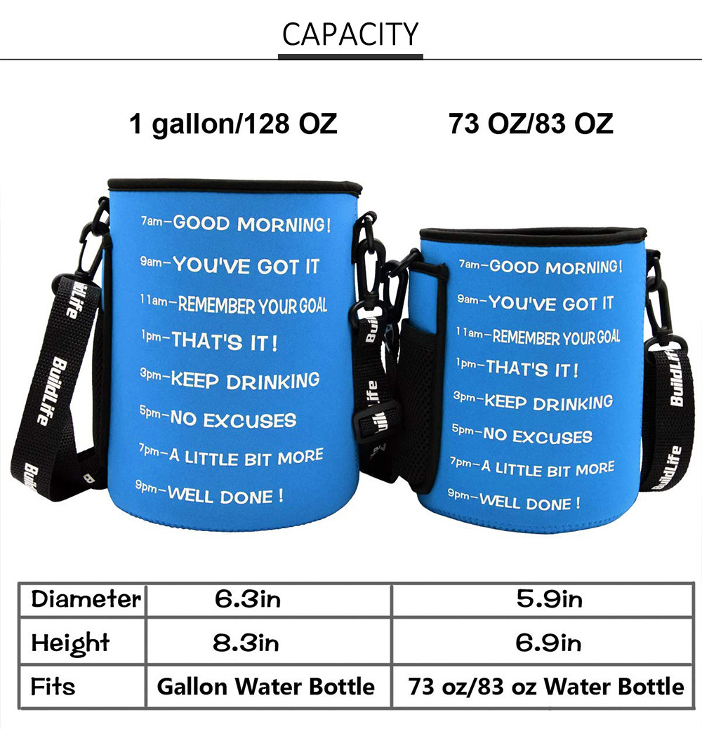 128oz Blue Neoprene Water Bottle Carrier With Adjustable Shoulder