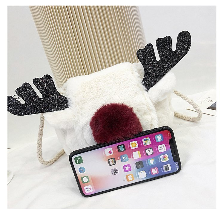Luxury Christmas Drawstring Bag Winter Fluffy Reindeer Antler Handbag