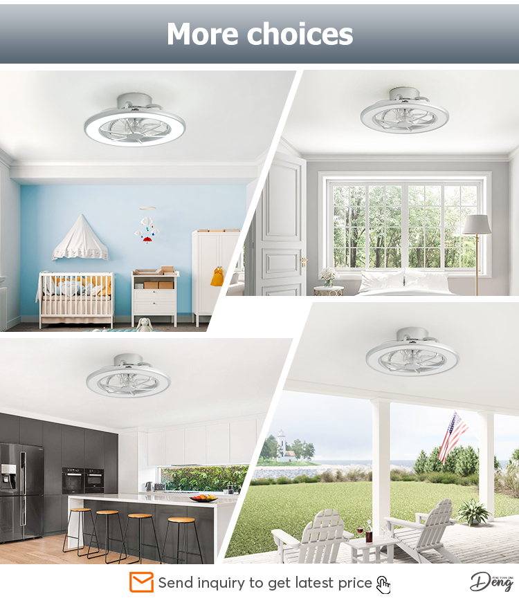 6 Speeds Adjustable Ceiling Fan Hidden Blades Remote Control LED Light Source 1stshine