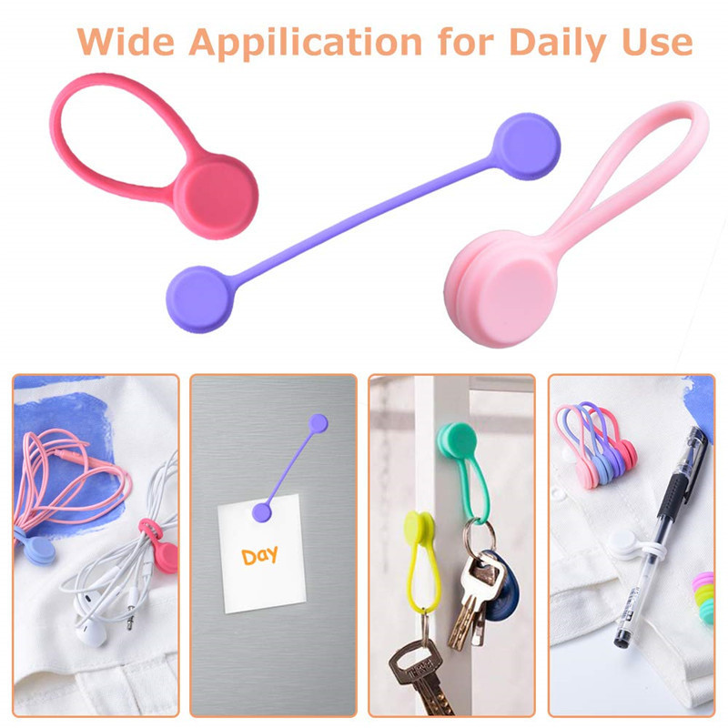 Silicone Magnetic Cable Ties Reusable Cable Organizers Earbuds Cords USB Cable Manager Keeper Wrap Ties Straps Bookmark