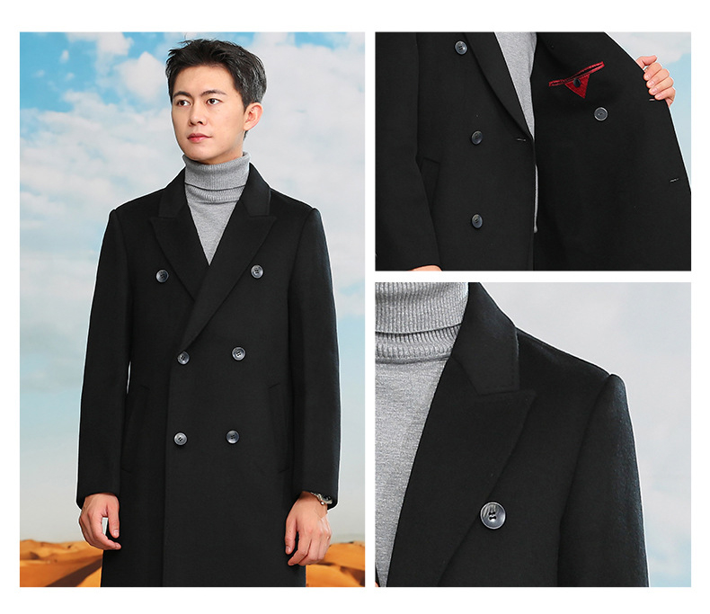 Men's Regular Winter Coat for Thick Europe And America Long Wool Trench Slim Fit Overcoat