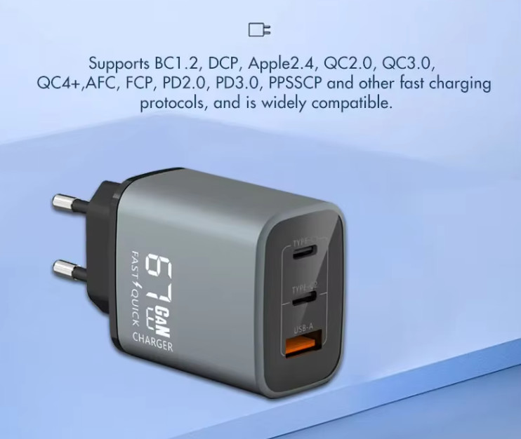 67W GaN USB Charger Super Fast Charging Type C Charger PD 3.0 USB C Adapter