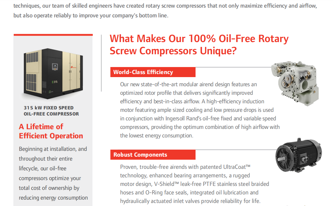 E315 250-450hp Ingersoll Rand Oil Free Screw Air Compressor Lower Vibration Smaller Footprint