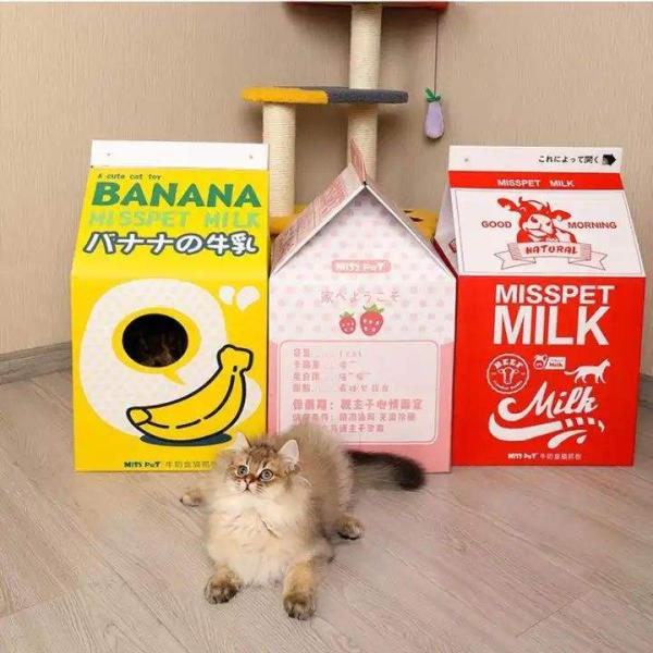 Grinding Claws Milk Carton Beverage Shape Corrugated Paper Cat Nest Scratching Board