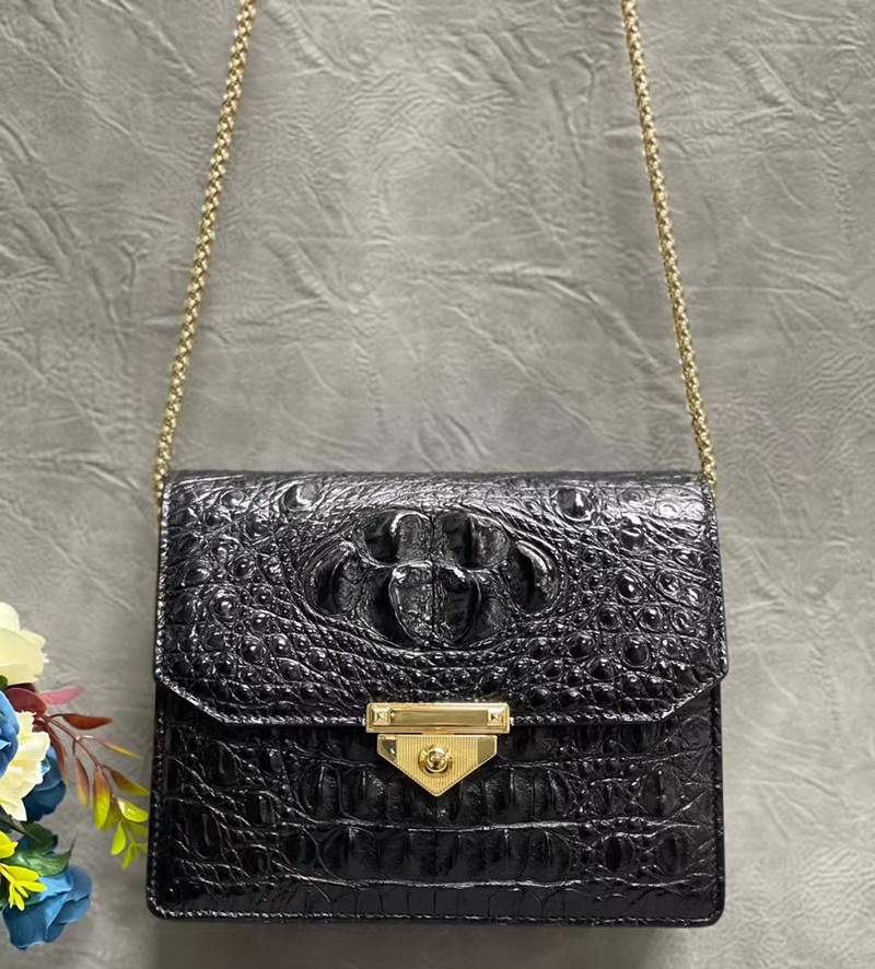 Authentic Crocodile Skin Women Flap Purse Genuine Alligator Leather Lady Small Chain Strap Bag Female Cross Shoulder Bag