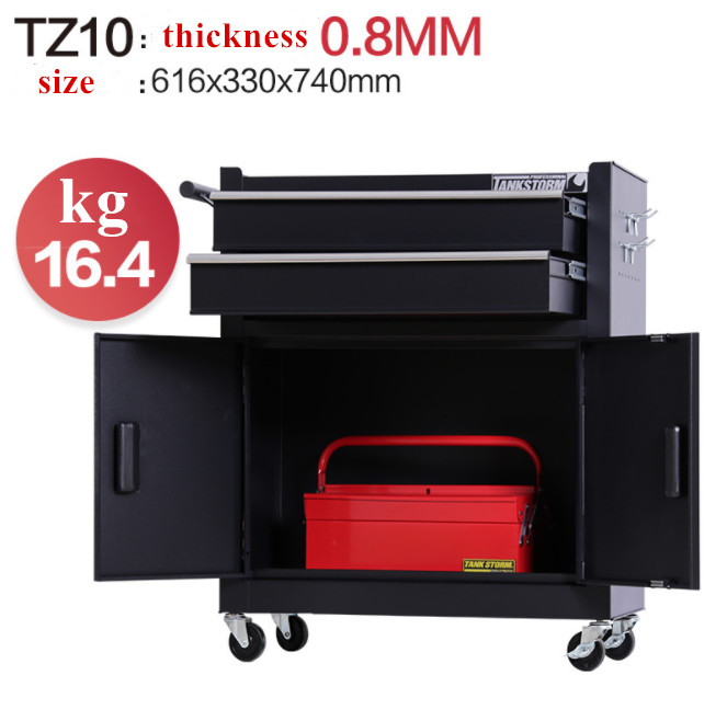 Red And Black Two Door Metal Tool Cabinet On Wheels