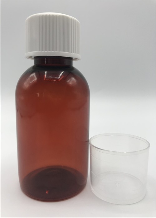 120ml Medicine Syrup Bottle PET Brown Screw Cap High Transparent